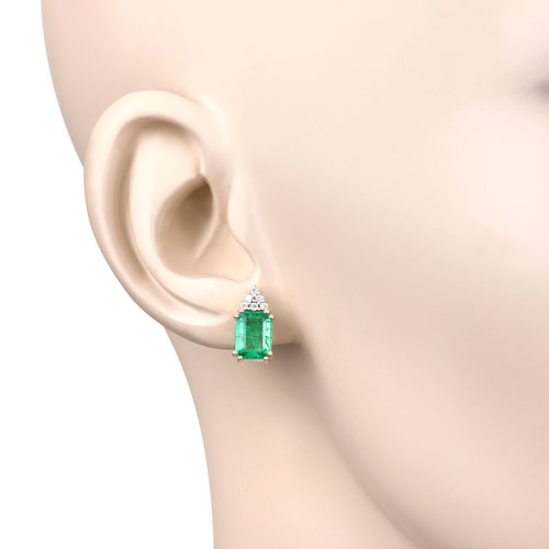 2.87 Carat Genuine Ethiopian Emerald and White Diamond 14K Yellow Gold Earrings on sale at MyriadMart