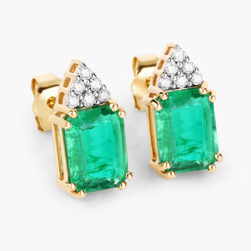 2.87 Carat Genuine Ethiopian Emerald and White Diamond 14K Yellow Gold Earrings on sale at MyriadMart