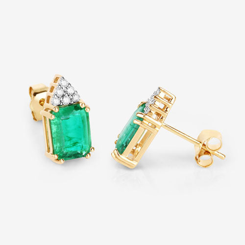2.87 Carat Genuine Ethiopian Emerald and White Diamond 14K Yellow Gold Earrings on sale at MyriadMart