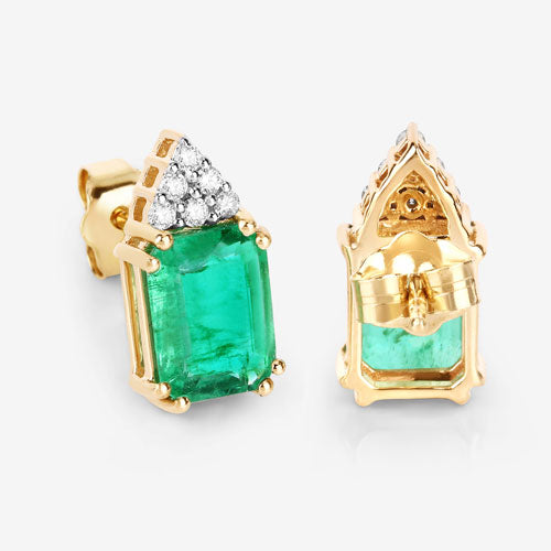 2.87 Carat Genuine Ethiopian Emerald and White Diamond 14K Yellow Gold Earrings on sale at MyriadMart
