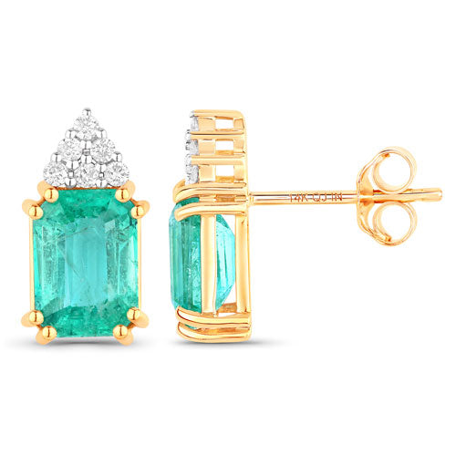 2.87 Carat Genuine Ethiopian Emerald and White Diamond 14K Yellow Gold Earrings on sale at MyriadMart