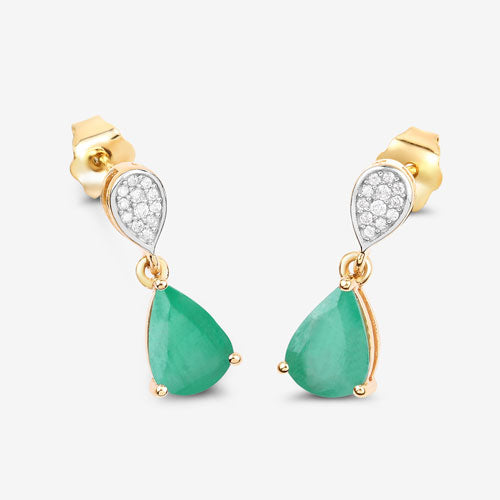 2.28 Carat Genuine Zambian Emerald and White Diamond 10K Yellow Gold Earrings on sale at MyriadMart