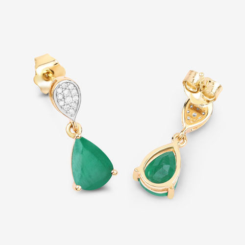 2.28 Carat Genuine Zambian Emerald and White Diamond 10K Yellow Gold Earrings on sale at MyriadMart