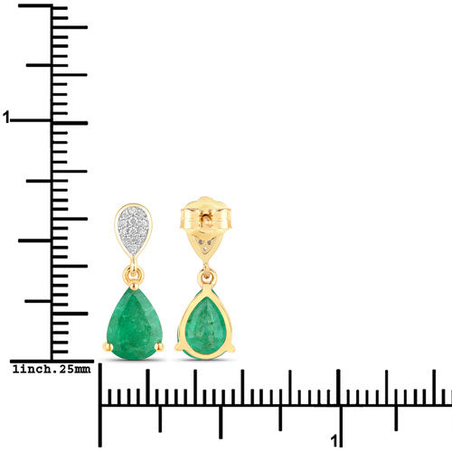 2.28 Carat Genuine Zambian Emerald and White Diamond 10K Yellow Gold Earrings on sale at MyriadMart