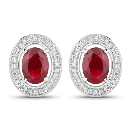 2.12 Carat Genuine Ruby and White Diamond 14K White Gold Earrings on sale at MyriadMart