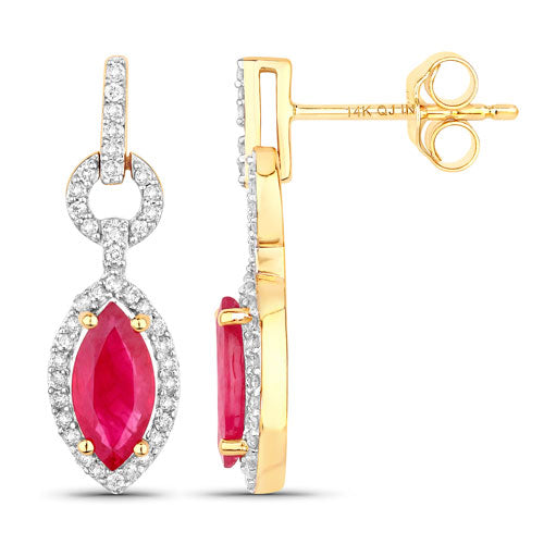1.23 Carat Genuine Ruby and White Diamond 14K Yellow Gold Earrings on sale at MyriadMart