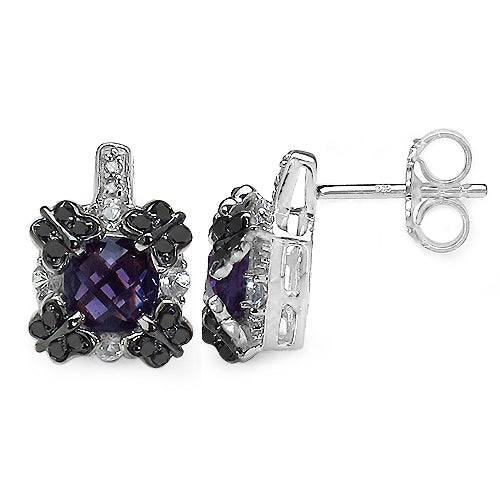 2.67 Carat Genuine Amethyst White Sapphire & Black Diamond .925 Sterling Silver Earrings on sale at MyriadMart