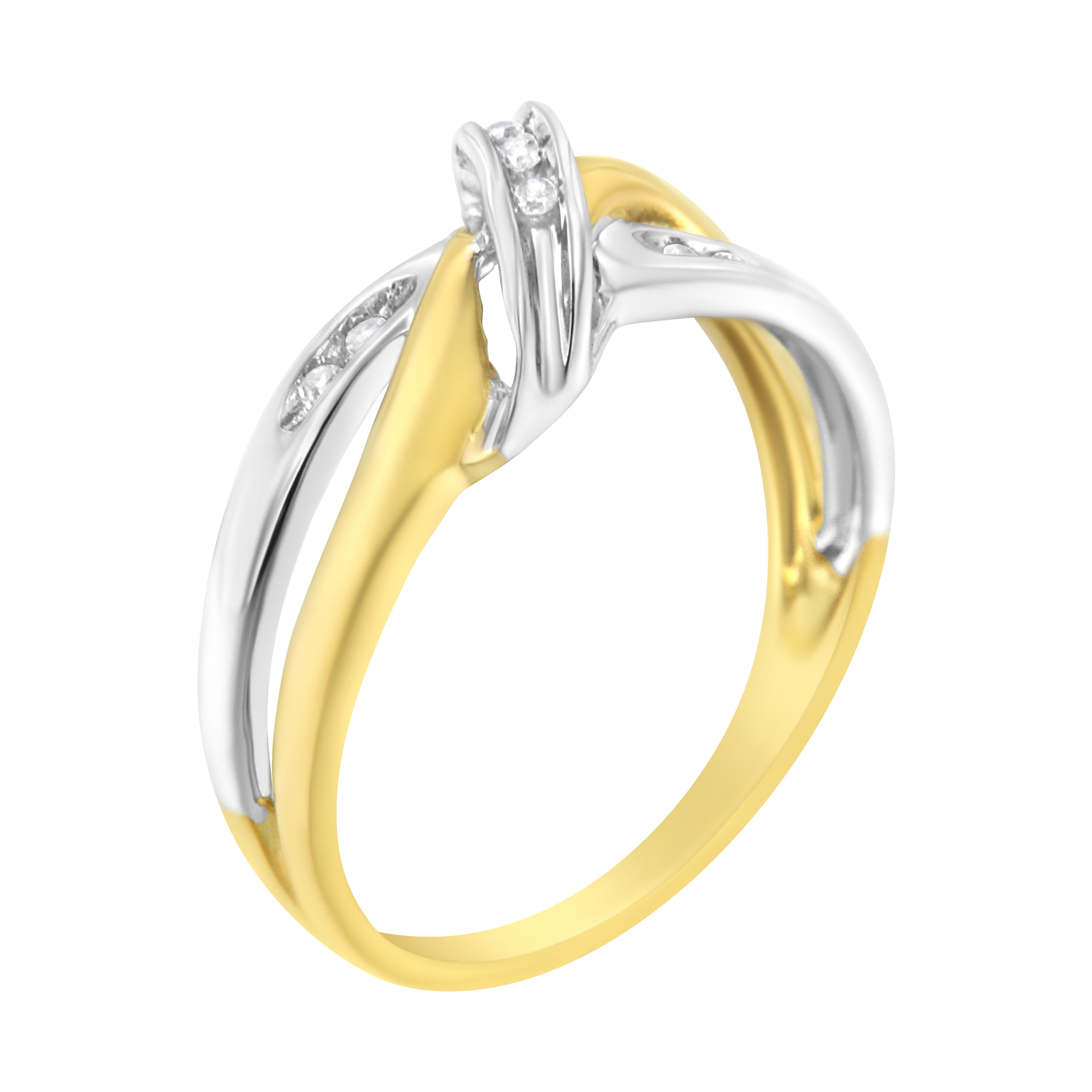10K Yellow and White Gold 1/20 Cttw Round-Cut Diamond Bypass Ring I2 Color, I-J Clarity on sale at MyriadMart