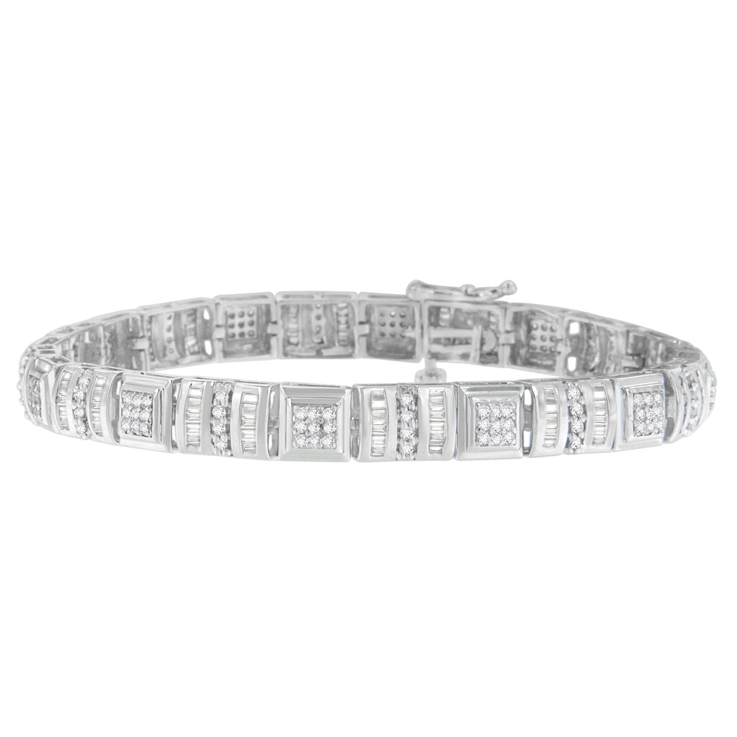 10K White Gold Round and Baguette Cut Diamond Bracelet 2.00 cttw, H-I Color, I2-I3 Clarity on sale at MyriadMart