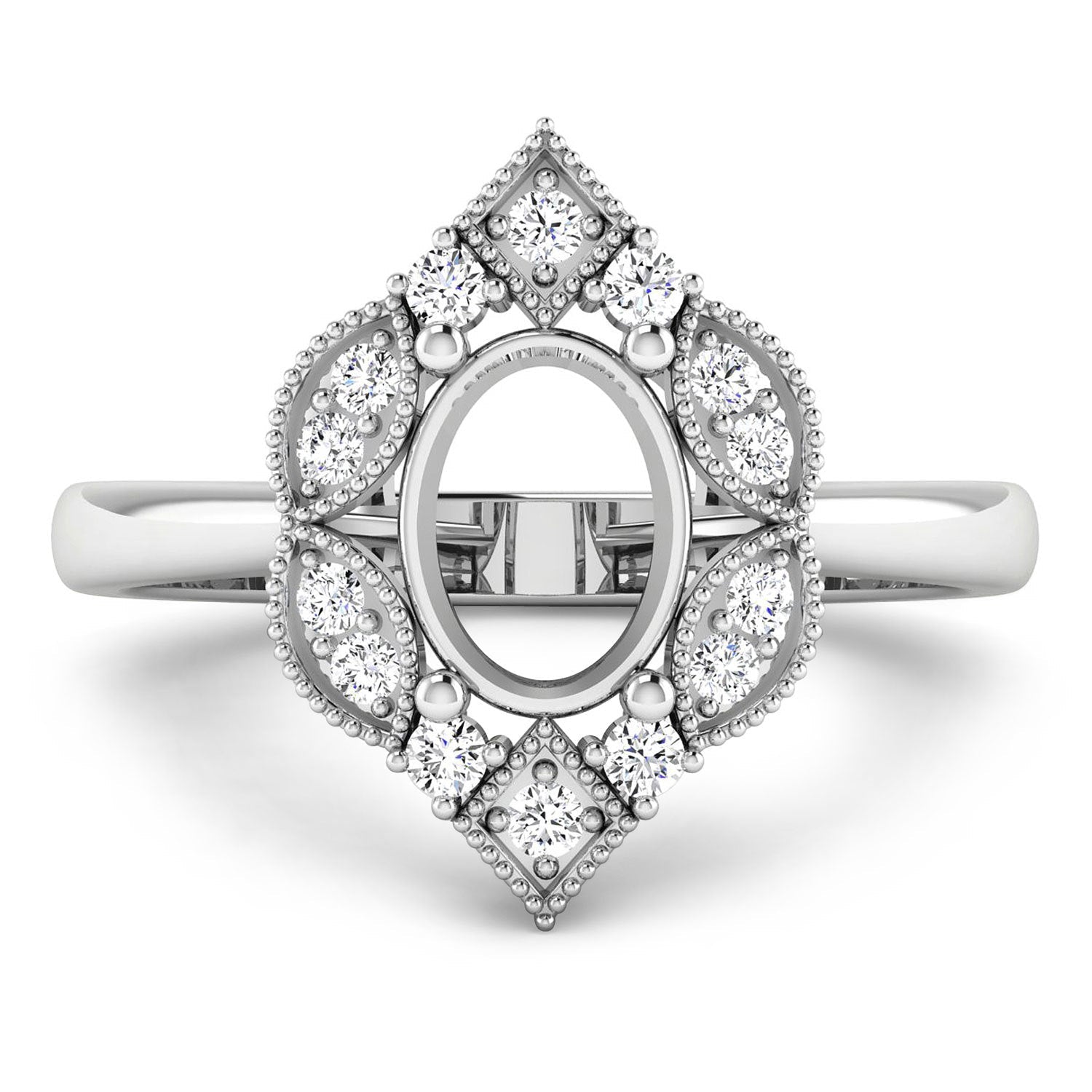 0.20 Carat Genuine White Diamond 14K White Gold Semi Mount Ring - holds 8x6mm Oval Gemstone on sale at MyriadMart