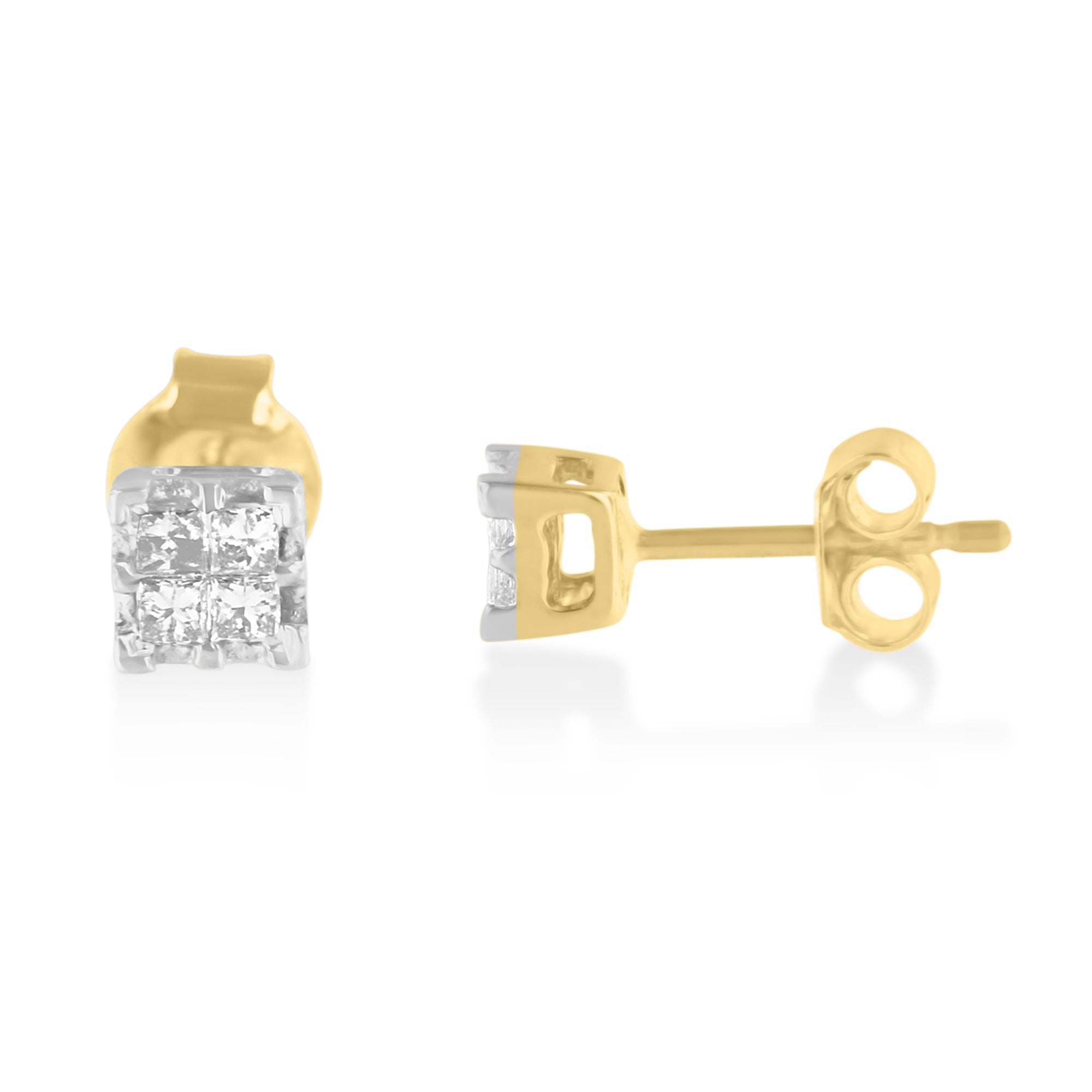10k Yellow Gold Princess Diamond Quad Stud Earrings 1/4 cttw, J-K Color, I2-I3 Clarity on sale at MyriadMart