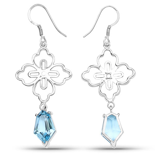 12.14 Carat Genuine Swiss Blue Topaz .925 Sterling Silver Earrings on sale at MyriadMart
