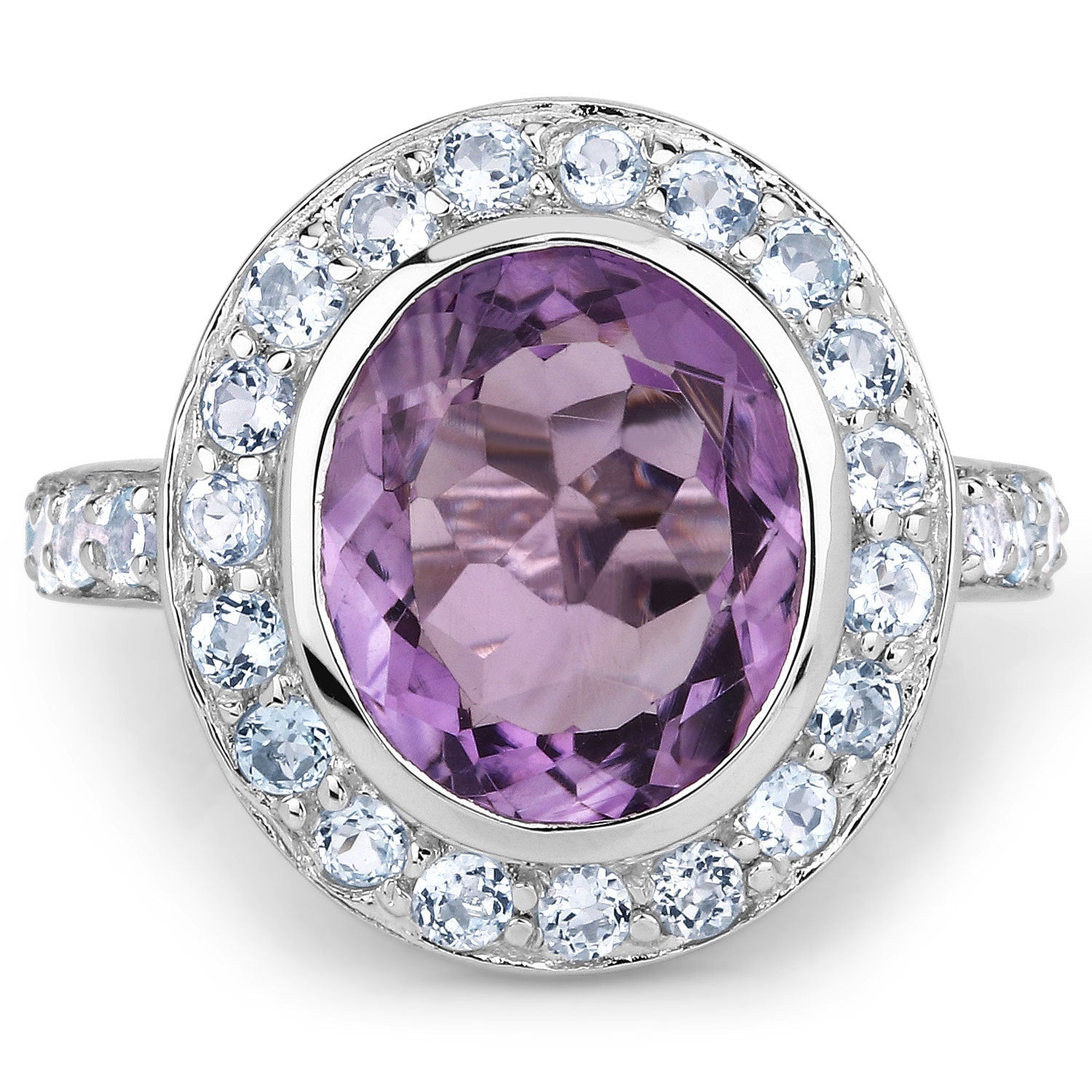 4.77 Carat Genuine Amethyst and Blue Topaz .925 Sterling Silver Ring on sale at MyriadMart