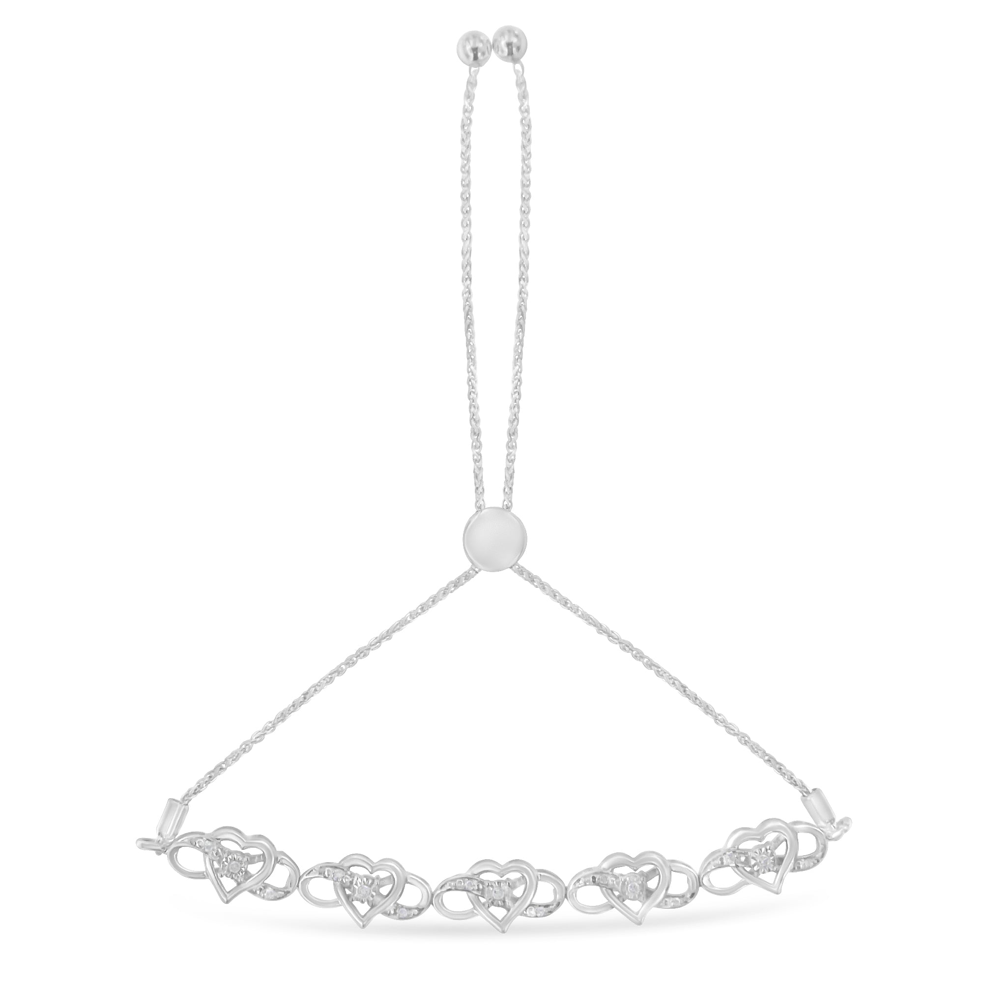 .925 Sterling Silver Miracle Set Diamond Accented Infinity Hearts 6â€-9†Adjustable Bolo Bracelet H-I Color, I2-I3 Clarity on sale at MyriadMart