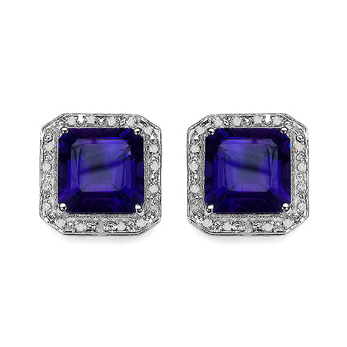 9.40 Carat Genuine Amethyst and White Diamond .925 Sterling Silver Earrings on sale at MyriadMart