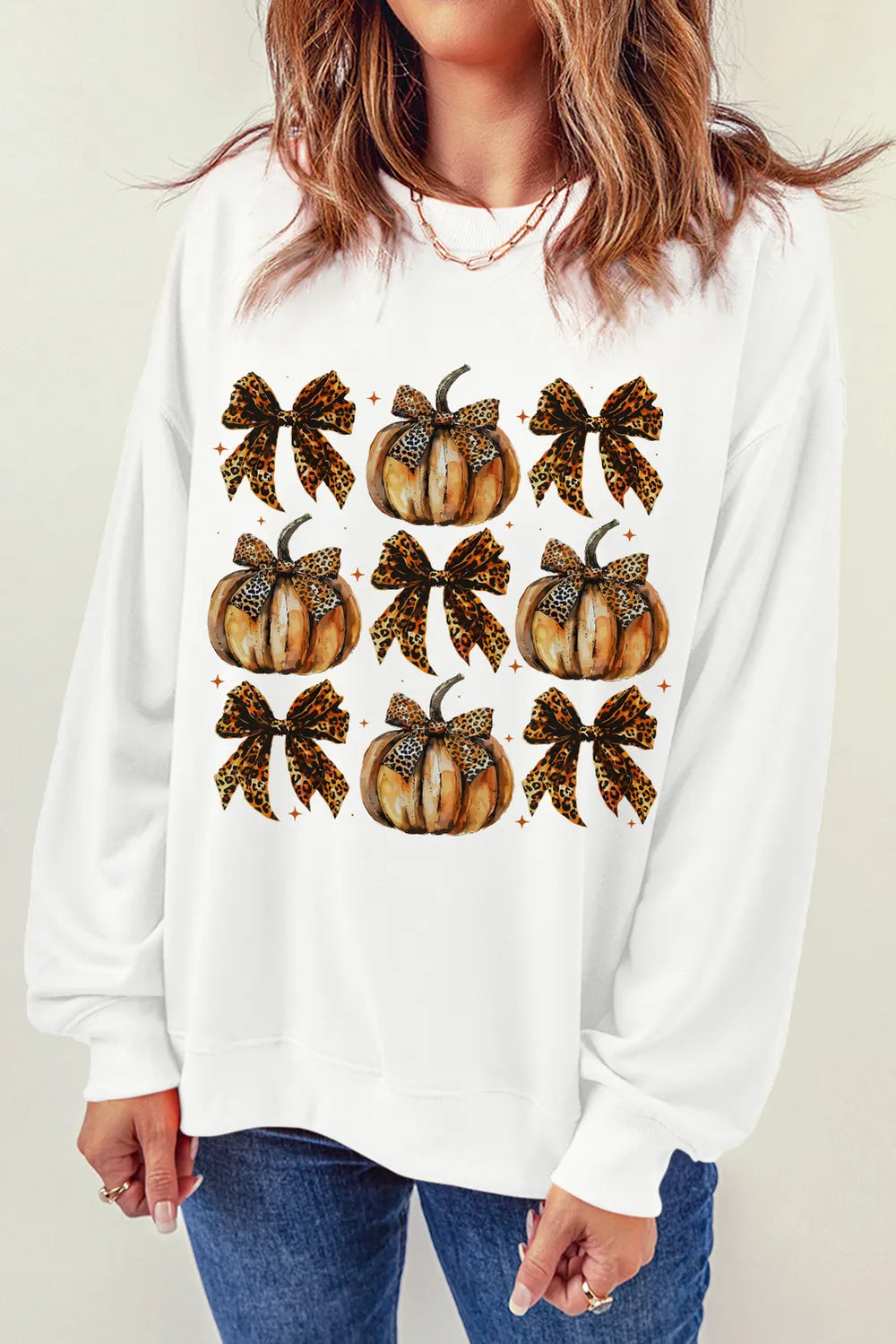 Pumpkin & Bow Graphic Long Sleeve Sweatshirt - MyriadMart
