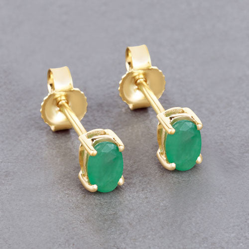 0.38 Carat Genuine Zambian Emerald 10K Yellow Gold Earrings on sale at MyriadMart