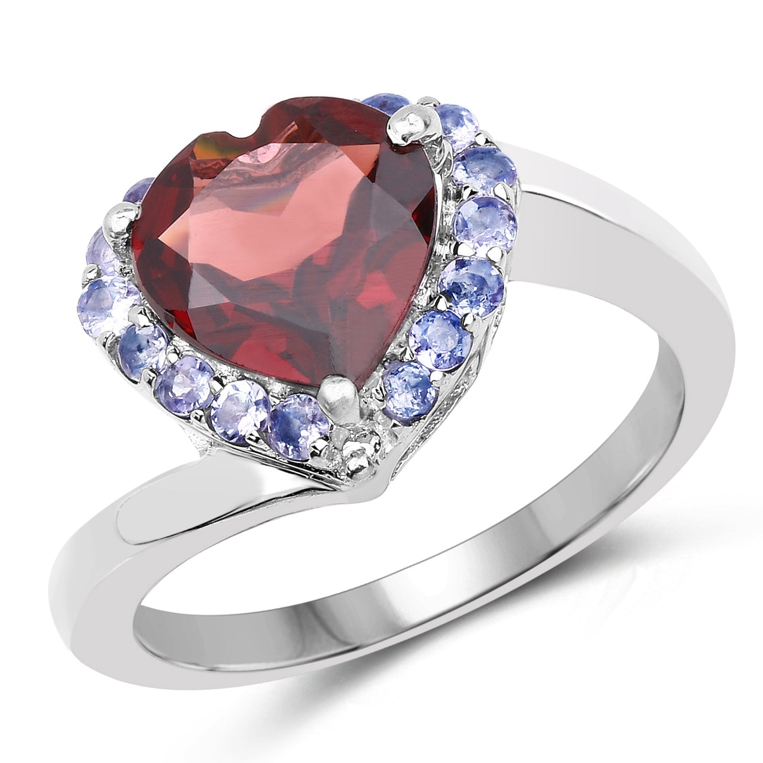 3.26 Carat Genuine Garnet and Tanzanite .925 Sterling Silver Ring on sale at MyriadMart