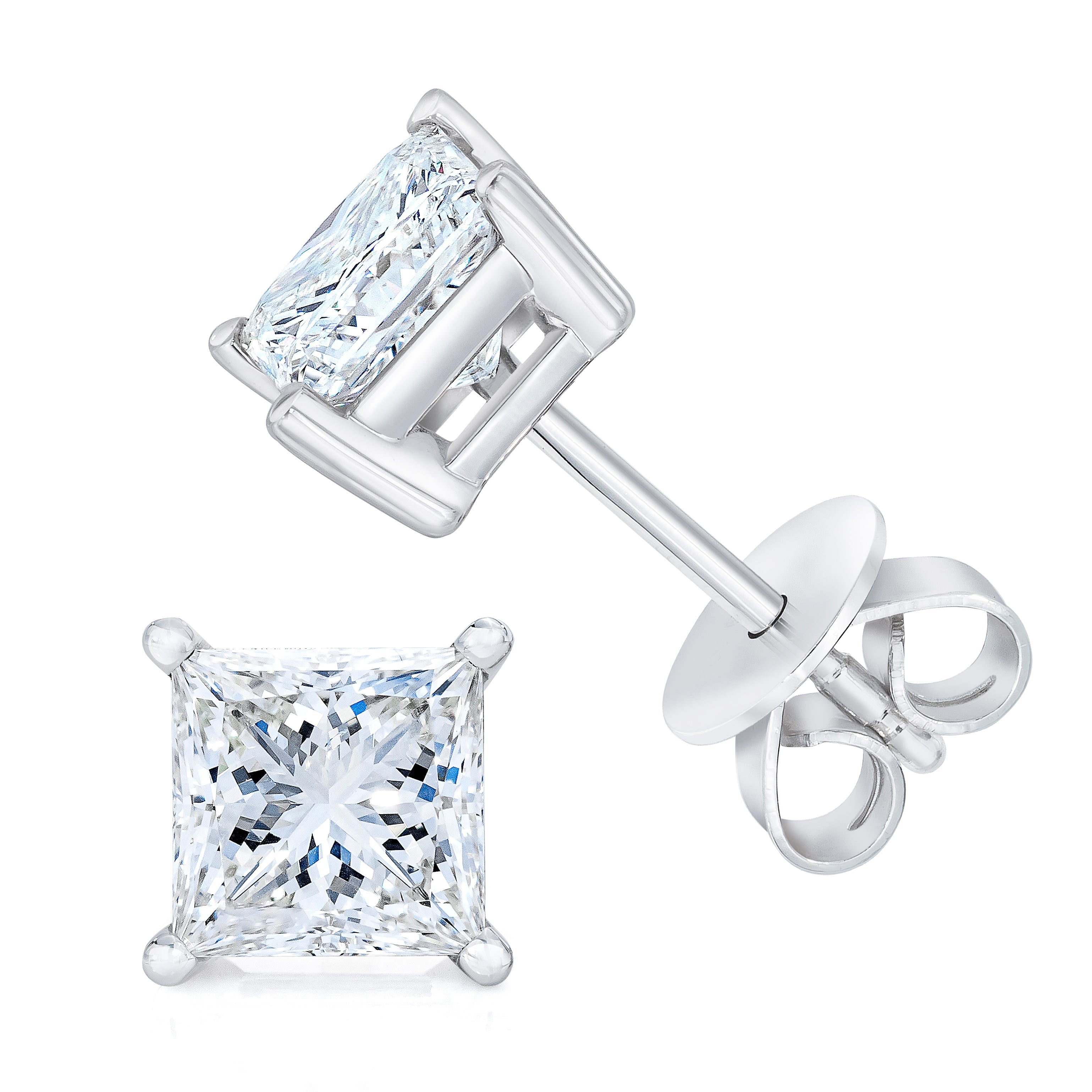 14K White Gold 1.00 Cttw Princess-Cut Square Near Colorless Diamond Classic 4-Prong Solitaire Stud Earrings G-H Color, SI1-SI2 Clarity on sale at MyriadMart