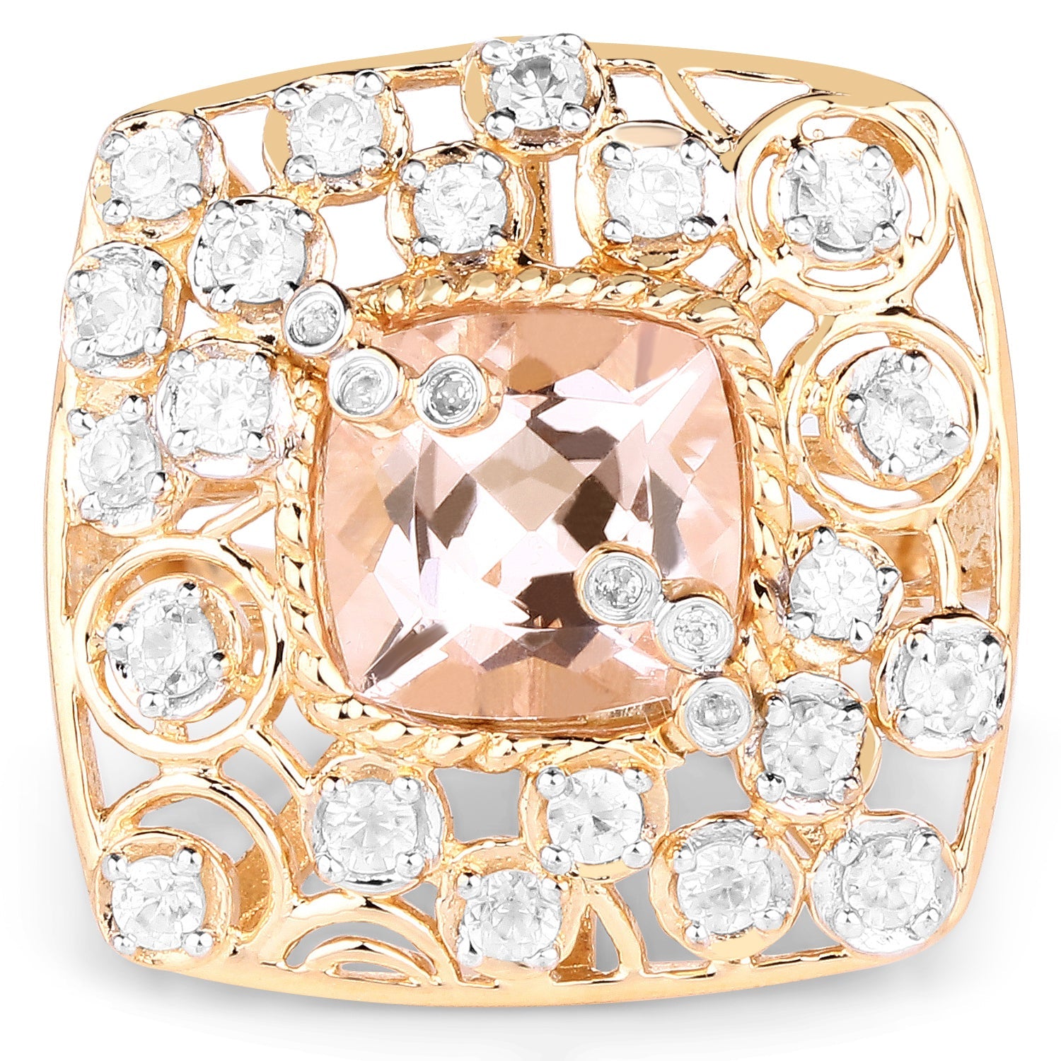 14K Yellow Gold Plated 3.33 Carat Synthartic Morganite and White Topaz .925 Sterling Silver Ring on sale at MyriadMart