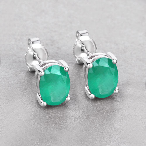 1.44 Carat Genuine Zambian Emerald 10K White Gold Earrings on sale at MyriadMart