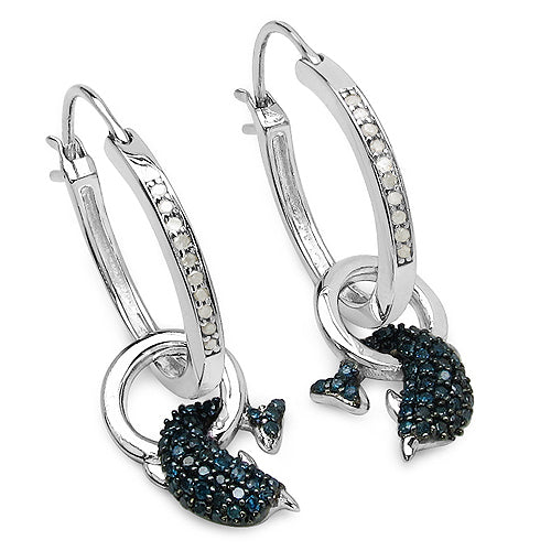 0.54 Carat Genuine Blue Diamond and White Diamond .925 Sterling Silver Earrings on sale at MyriadMart