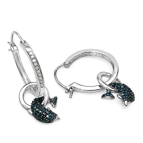 0.54 Carat Genuine Blue Diamond and White Diamond .925 Sterling Silver Earrings on sale at MyriadMart