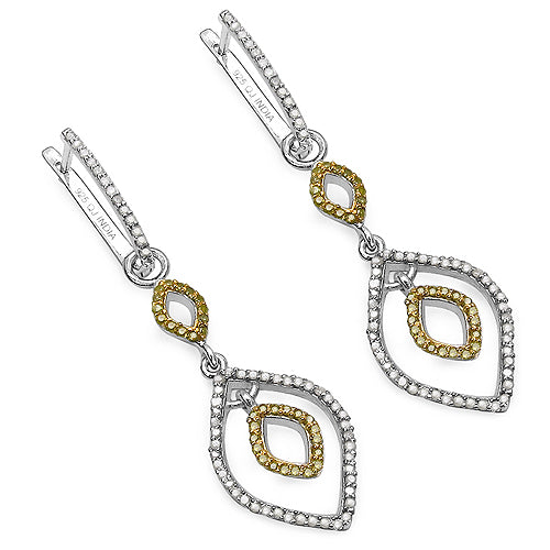 1.00 Carat Genuine White Diamond & Yellow Diamond .925 Sterling Silver Earrings on sale at MyriadMart