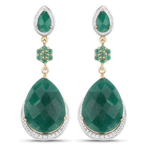 22.70 Carat Dyed Emerald and White Topaz .925 Sterling Silver Earrings on sale at MyriadMart