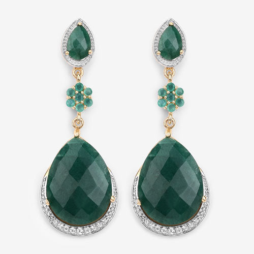 22.70 Carat Dyed Emerald and White Topaz .925 Sterling Silver Earrings on sale at MyriadMart