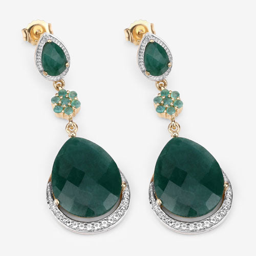 22.70 Carat Dyed Emerald and White Topaz .925 Sterling Silver Earrings on sale at MyriadMart