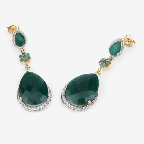 22.70 Carat Dyed Emerald and White Topaz .925 Sterling Silver Earrings on sale at MyriadMart