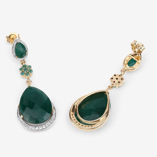 22.70 Carat Dyed Emerald and White Topaz .925 Sterling Silver Earrings on sale at MyriadMart