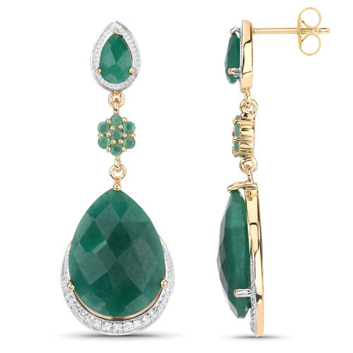 22.70 Carat Dyed Emerald and White Topaz .925 Sterling Silver Earrings on sale at MyriadMart