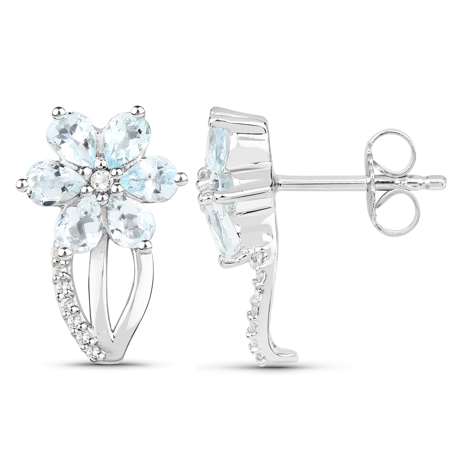 1.54 Carat Genuine Aquamarine and White Topaz .925 Sterling Silver Earrings on sale at MyriadMart