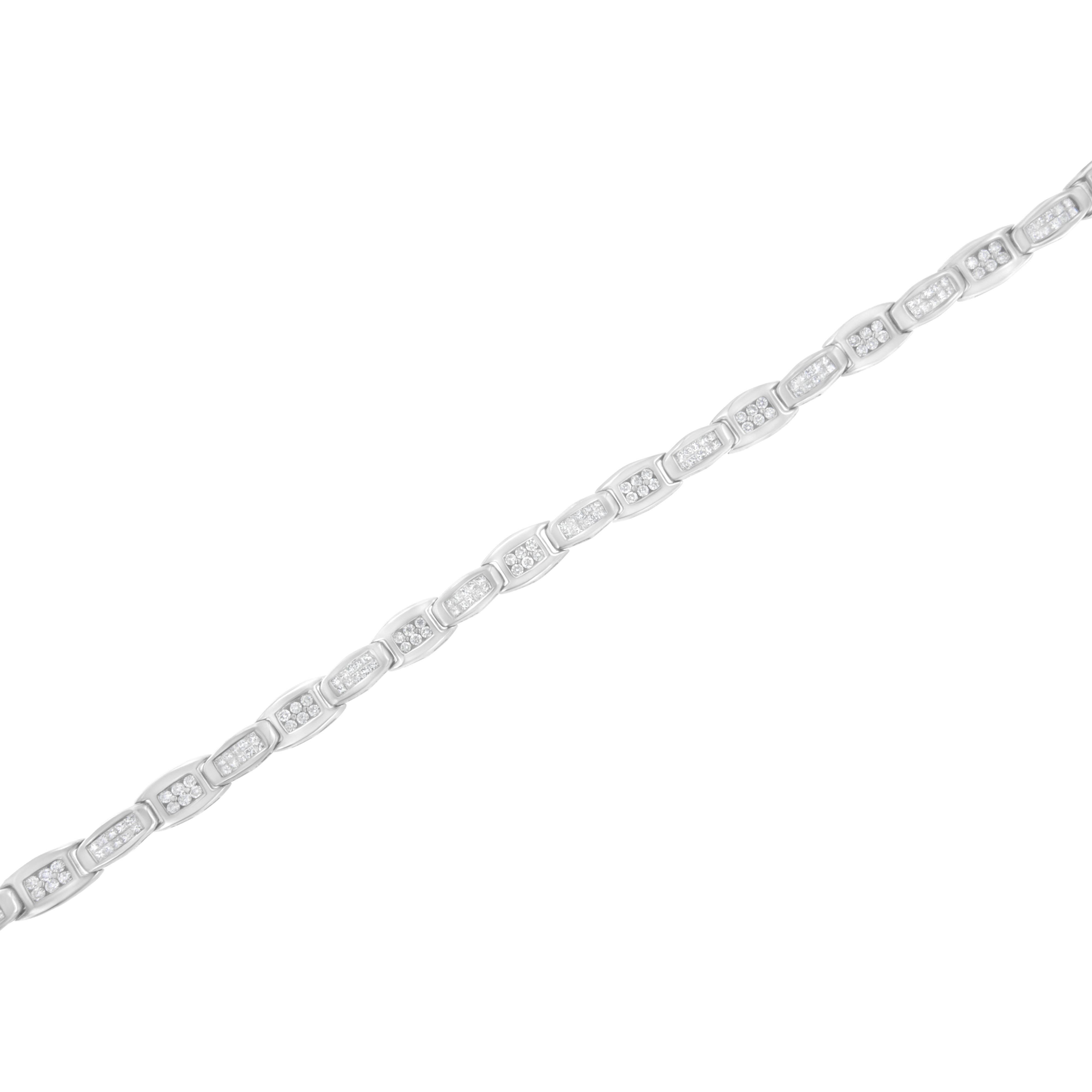14K White Gold 2-1/2 Cttw Round-Brilliant & Baguette Cut Diamond 7" Alternating Flared Links Tennis Bracelet H-I Color, SI1-SI2 Clarity on sale at MyriadMart