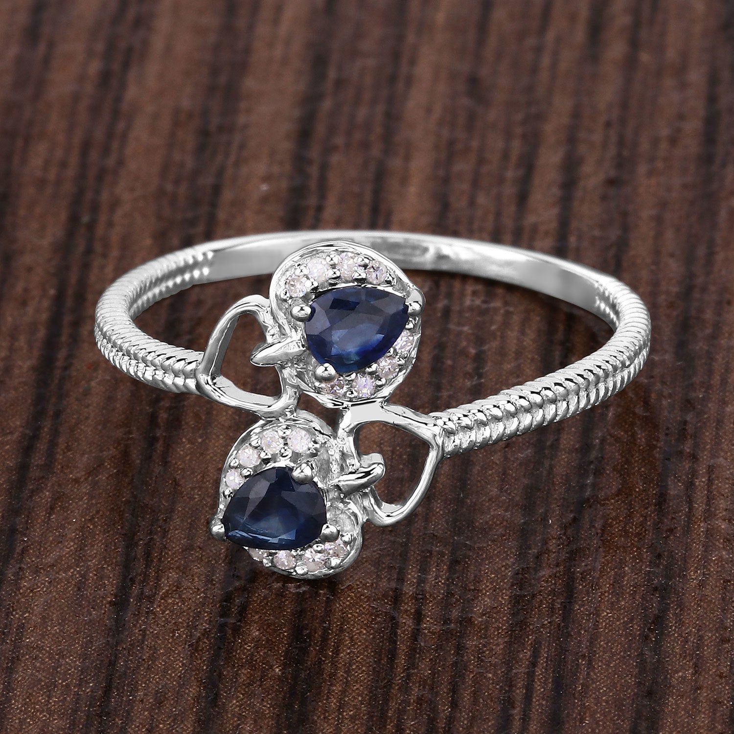0.34 Carat Genuine Blue Sapphire and White Diamond 14K White Gold Ring on sale at MyriadMart