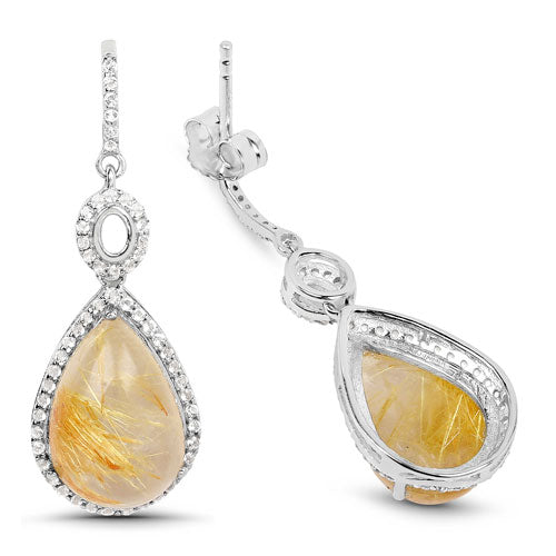 10.04 Carat Genuine Golden Rutile And White Topaz .925 Sterling Silver Earrings on sale at MyriadMart