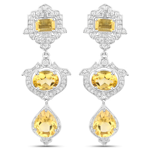 6.63 Carat Genuine Citrine and White Topaz .925 Sterling Silver Earrings on sale at MyriadMart