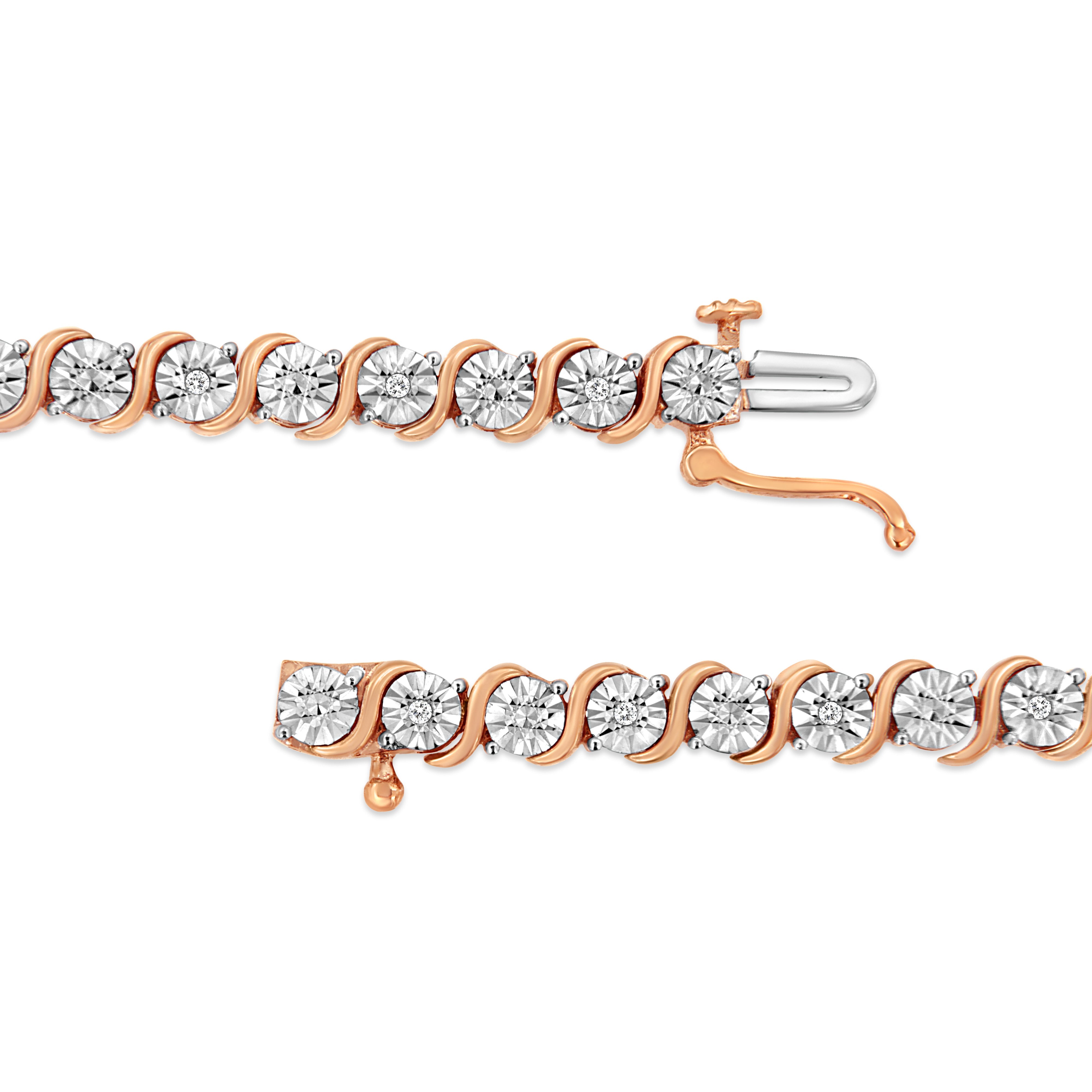 14K Rose Gold Plated .925 Sterling Silver 1/10 Cttw Diamond Round Miracle Plate and "S" Link Tennis Bracelet I-J Color, I2- I3 Clarity - 7" on sale at MyriadMart