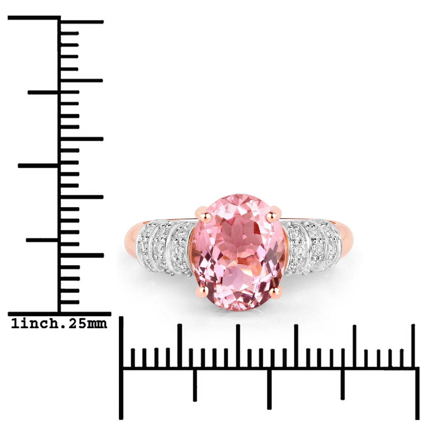 3.11 Carat Genuine Pink Tourmaline and White Diamond 14K Rose Gold Ring on sale at MyriadMart
