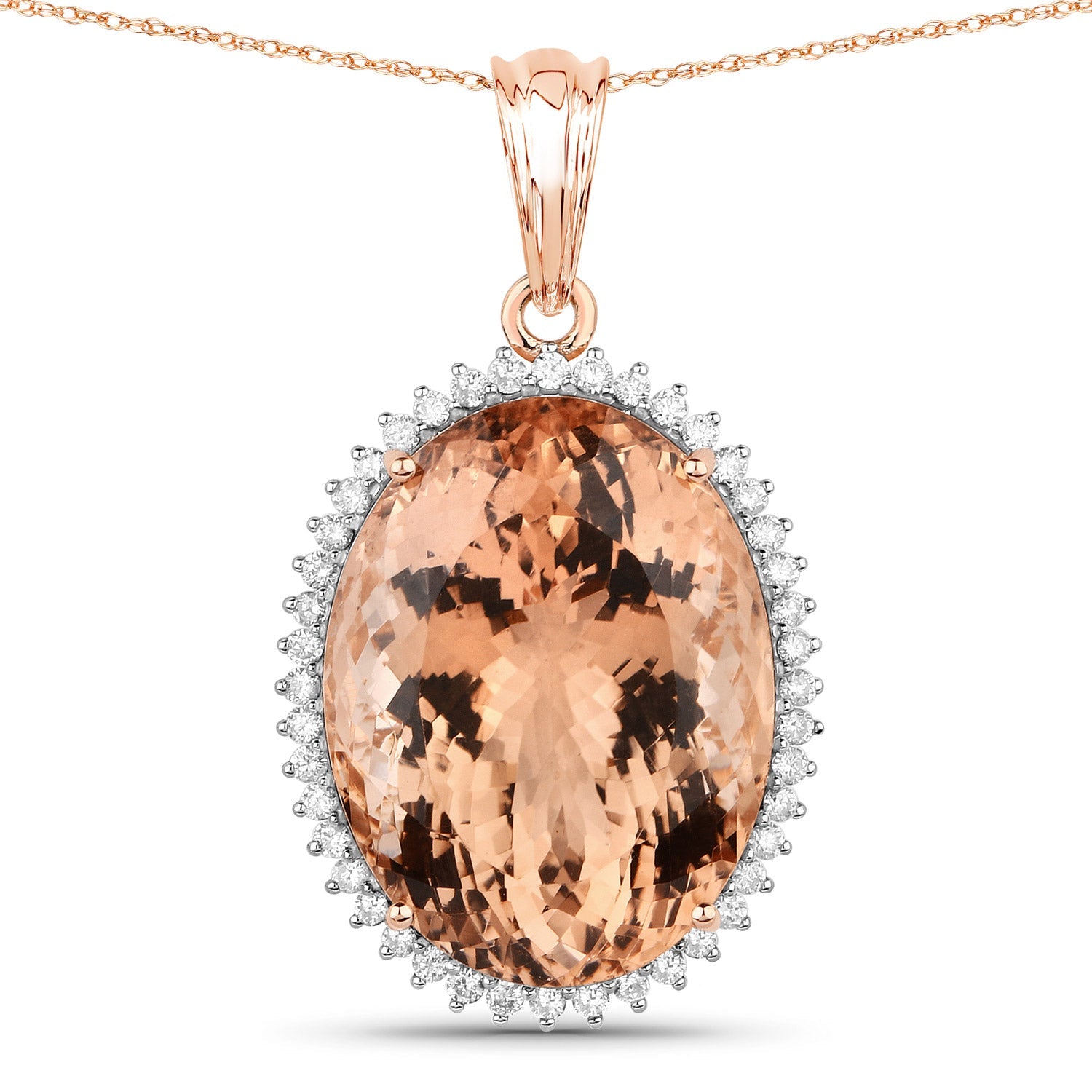 22.01 Carat Genuine Morganite and White Diamond 14K Rose Gold Pendant on sale at MyriadMart