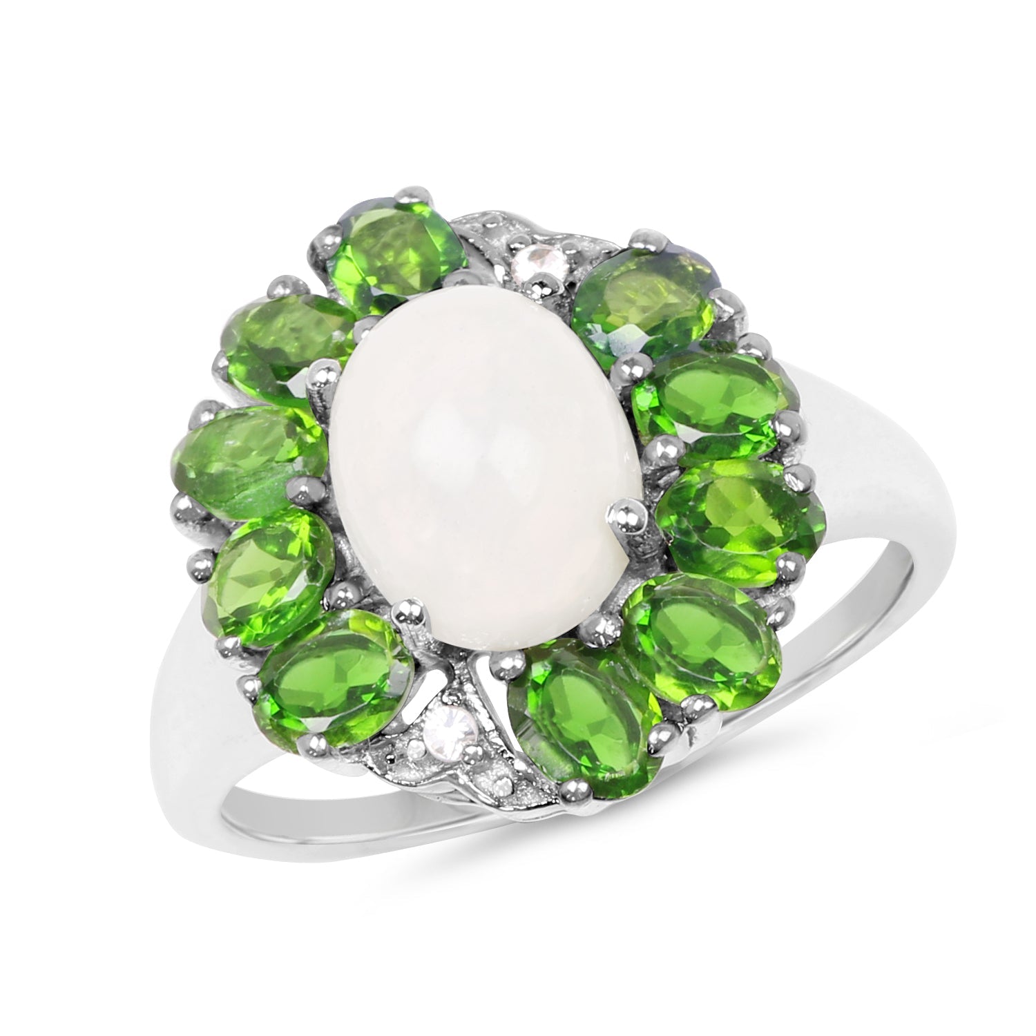2.93 Carat Genuine Ethiopian Opal, Chrome Diopside & White Topaz .925 Sterling Silver Ring on sale at MyriadMart