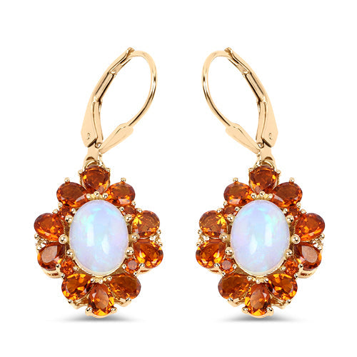 14K Yellow Gold Plated 5.42 Carat Genuine Ethiopian Opal, Citrine and White Topaz .925 Sterling Silver Earrings on sale at MyriadMart