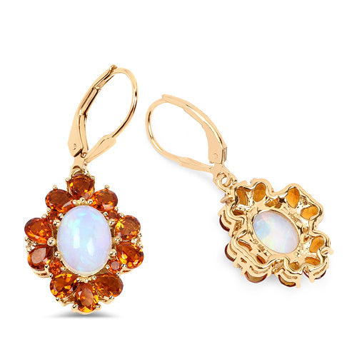 14K Yellow Gold Plated 5.42 Carat Genuine Ethiopian Opal, Citrine and White Topaz .925 Sterling Silver Earrings on sale at MyriadMart