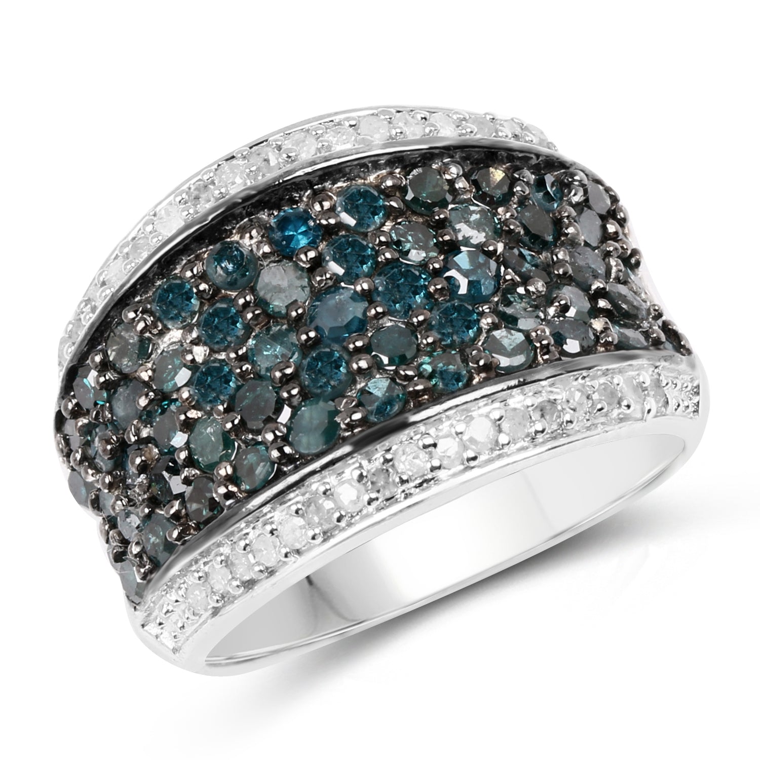 1.38 Carat Genuine Blue Diamond and White Diamond .925 Sterling Silver Ring on sale at MyriadMart