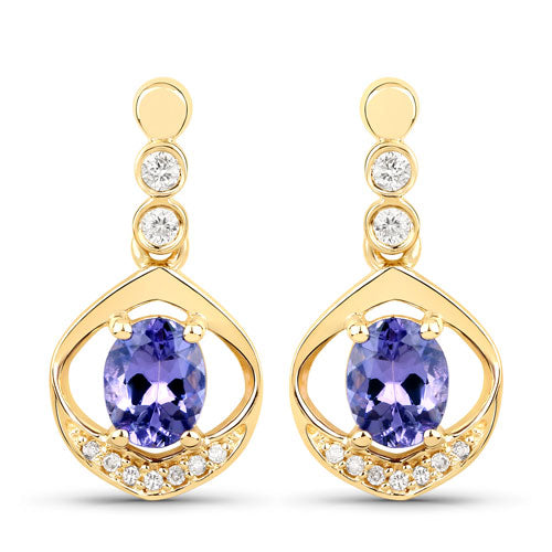 0.76 Carat Genuine Tanzanite and White Diamond 14K Yellow Gold Earrings on sale at MyriadMart