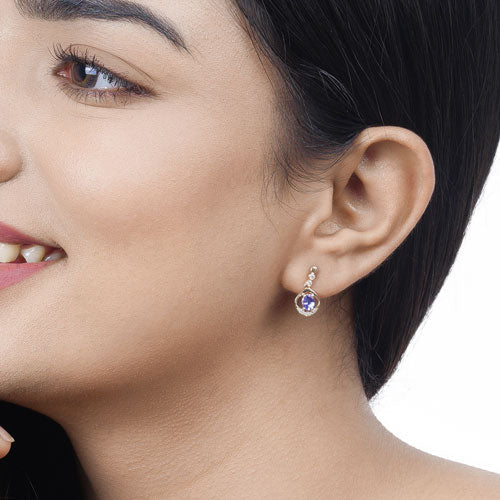 0.76 Carat Genuine Tanzanite and White Diamond 14K Yellow Gold Earrings on sale at MyriadMart