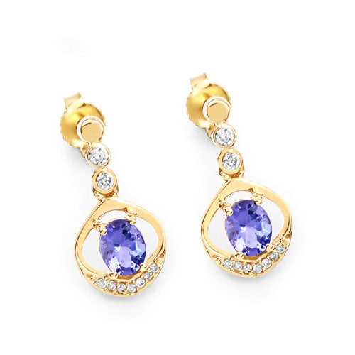 0.76 Carat Genuine Tanzanite and White Diamond 14K Yellow Gold Earrings on sale at MyriadMart