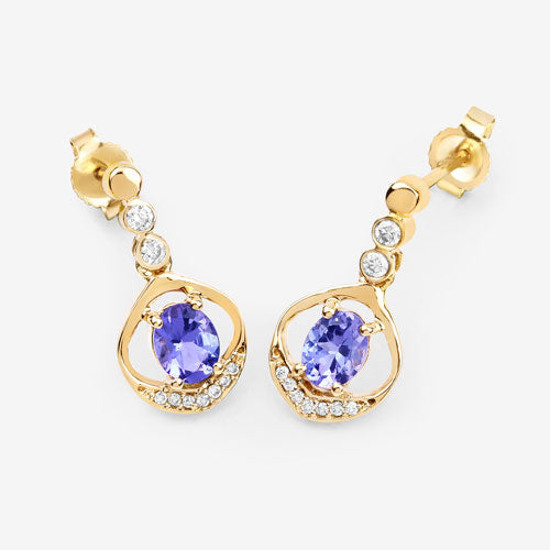 0.76 Carat Genuine Tanzanite and White Diamond 14K Yellow Gold Earrings on sale at MyriadMart